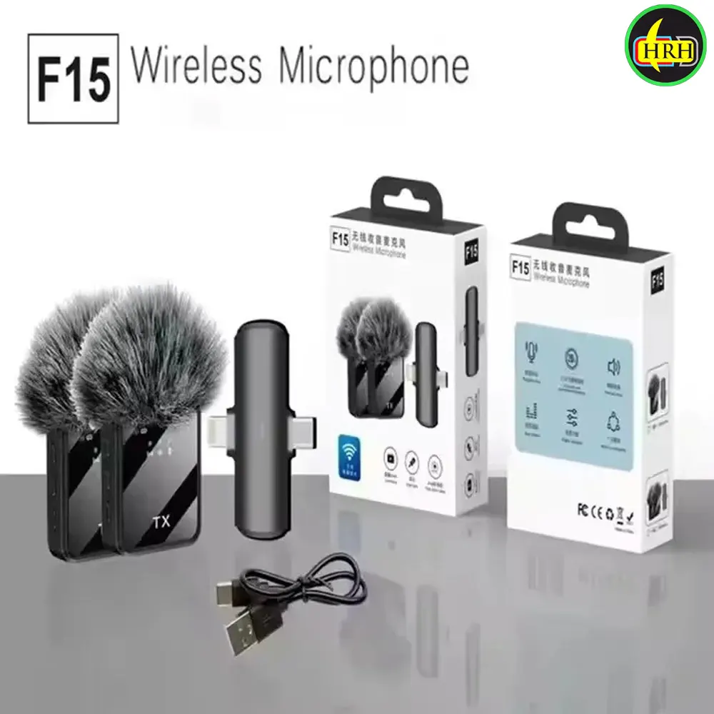 F11-2 (3 in 1)Collar Wireless Dual Microphone proprofessional Lepal Lavaliar microphon iPhone/Android & Type C Supported 100& Noise Cancellation by HRH Shopping