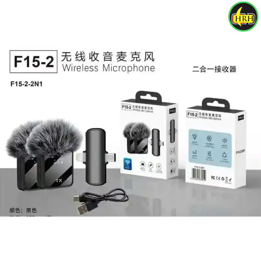 F11-2 (3 in 1)Collar Wireless Dual Microphone proprofessional Lepal Lavaliar microphon iPhone/Android & Type C Supported 100& Noise Cancellation by HRH Shopping