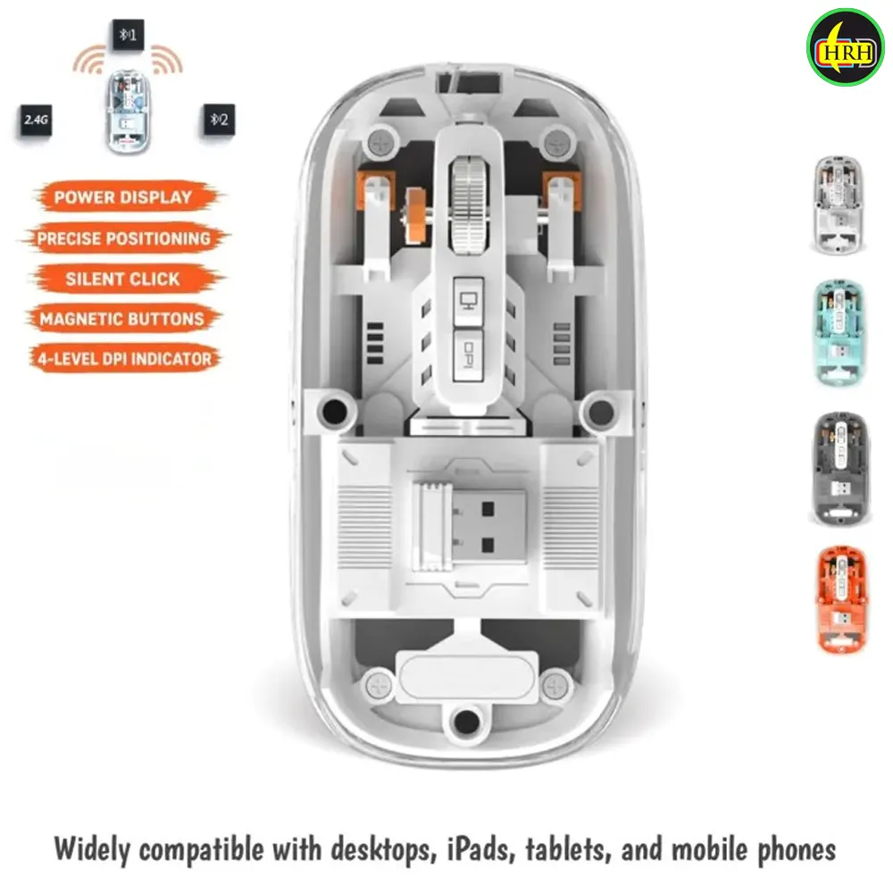 WM30 Transparent Crystal 2.4G + Bluetooth Magnetic Wireless Mouse In Bangladesh bt HRH Shopping